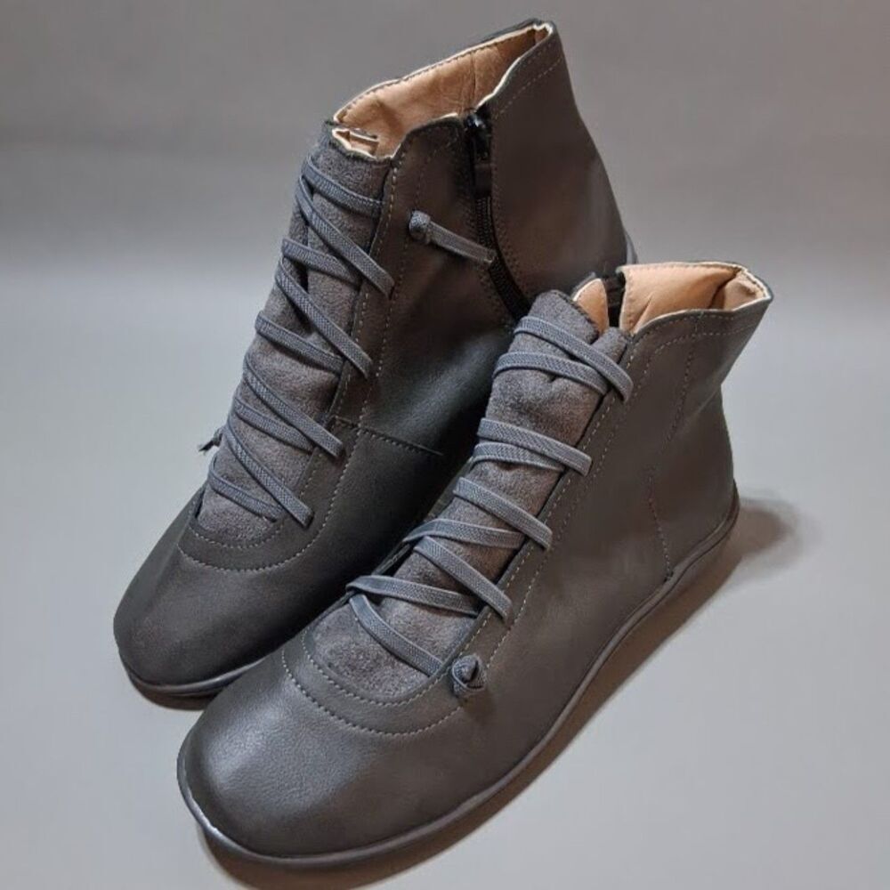 Grey Ankle Boots Elastic Lace Up Zip Gorpcore Streetwear Sz 42